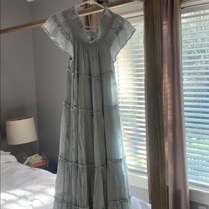 Blue Flowy Off-The-Shoulder Maxi Dress